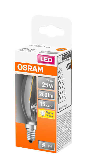 Osram LED Star Classic klar kertepære E14 2,5 W